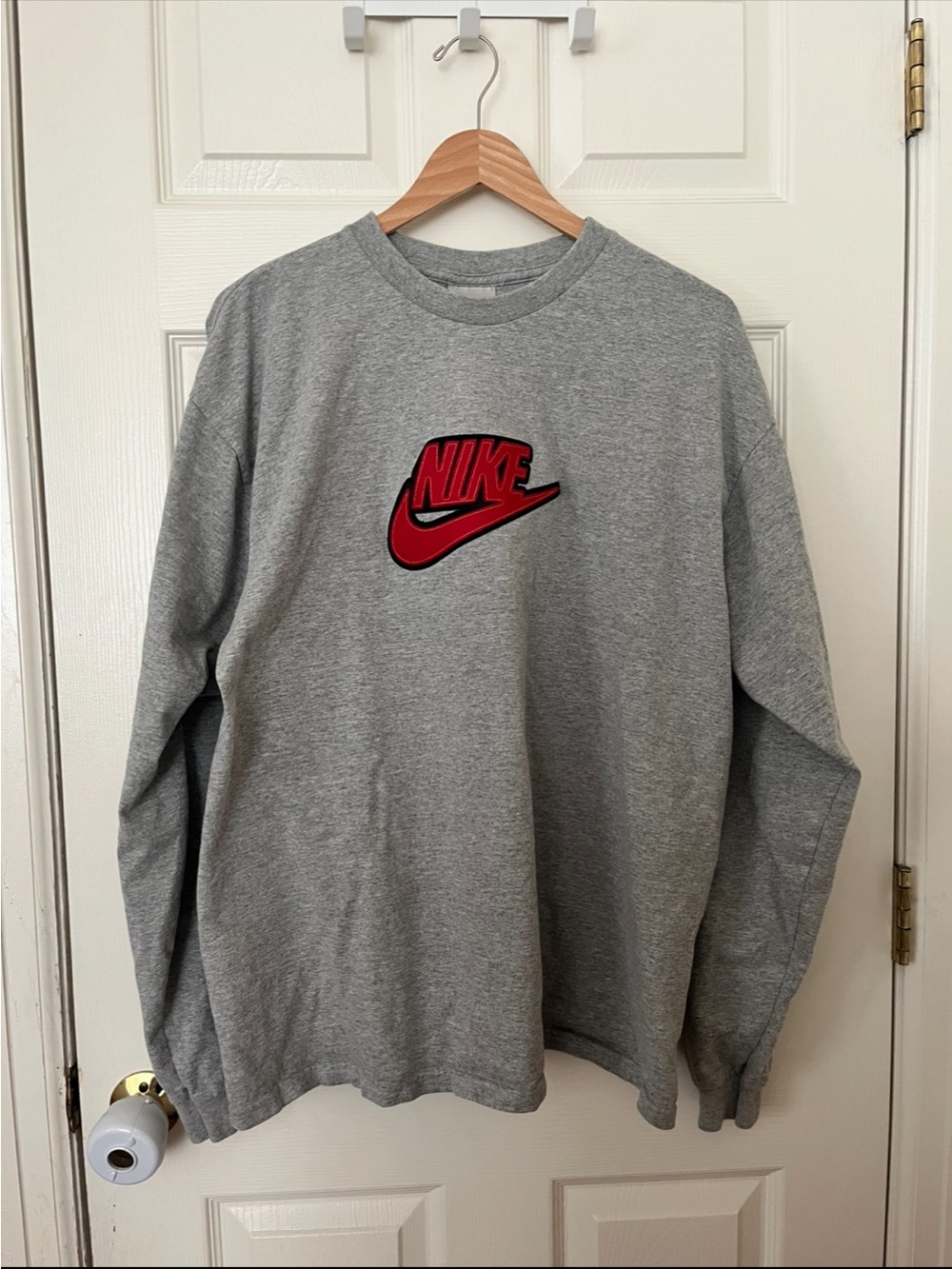 Vintage Nike Gray Long Sleeve with Red Logo Patch